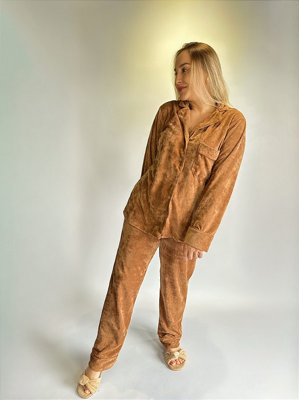 CONJUNTO DE PIJAMA FEMININO LONGO MALU | CARAMELO #SALE