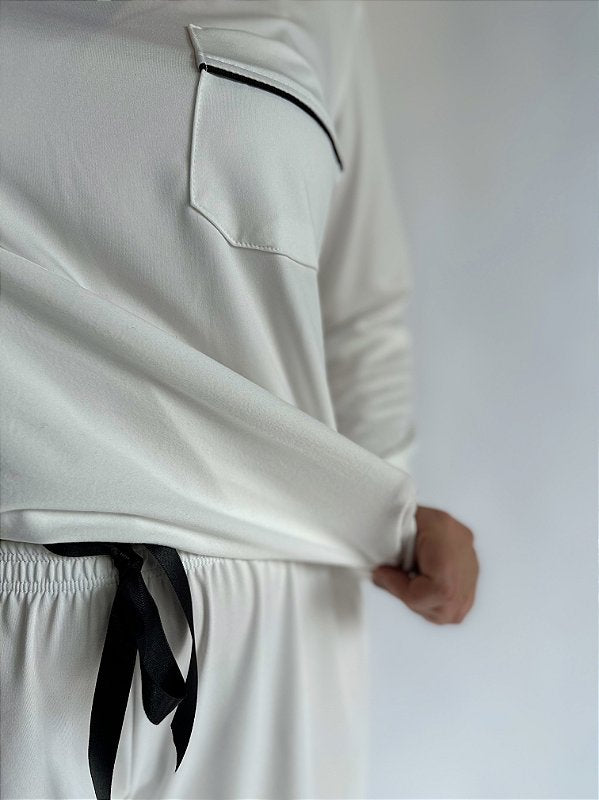 CONJUNTO DE PIJAMA FEMININO LONGO PELUCIA | BRANCO #SALE