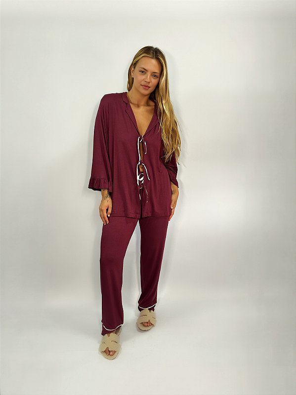 CONJUNTO DE PIJAMA FEMININO LONGO STELLA | BORDO #SALE