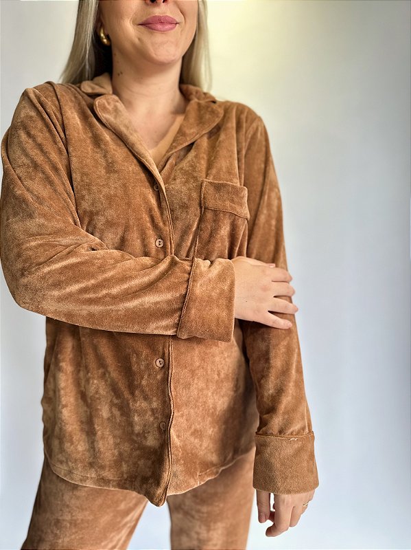 CONJUNTO DE PIJAMA FEMININO LONGO MALU | CARAMELO #SALE