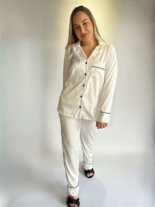 CONJUNTO DE PIJAMA FEMININO LONGO SAFIRA | BRANCO #SALE