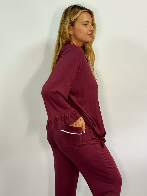 CONJUNTO DE PIJAMA FEMININO LONGO STELLA | BORDO #SALE