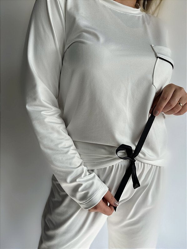 CONJUNTO DE PIJAMA FEMININO LONGO PELUCIA | BRANCO #SALE