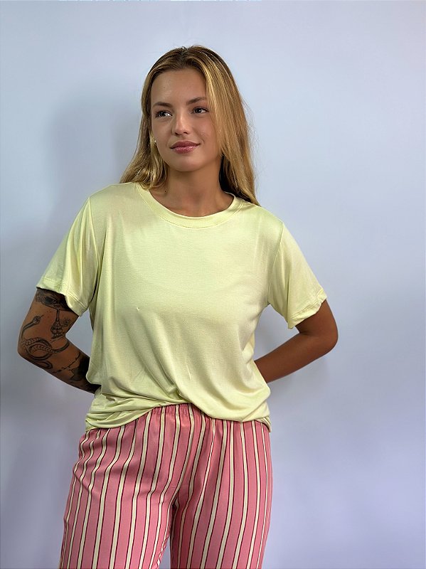CONJUNTO DE PIJAMA FEMININO LONGO CLARISSE COM 3 PEÇAS | VISCOSE LISTRADO