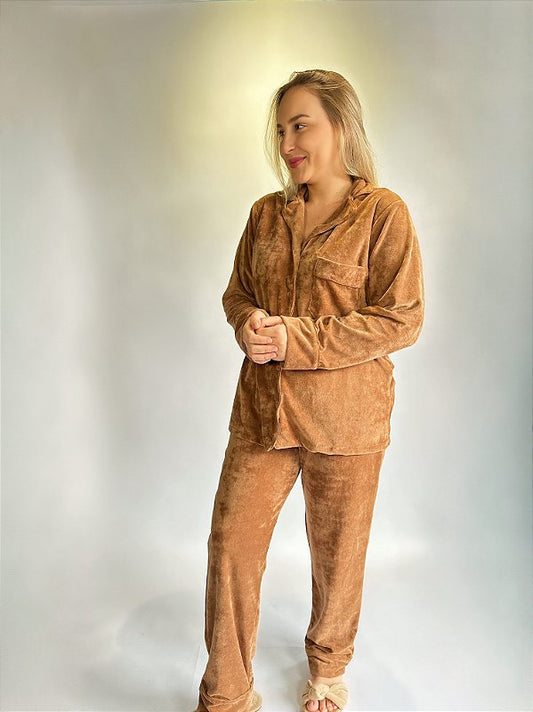 CONJUNTO DE PIJAMA FEMININO LONGO MALU | CARAMELO #SALE